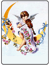 little girl playing violin on moon greeting card