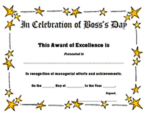 Printable Bosses Day Certificate Stars