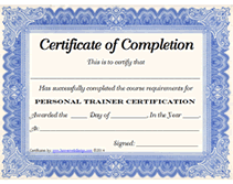 Free blank Personal Trainer Certification certificate