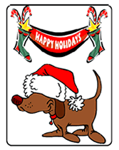 dog in santa hat happy holidays greeting  card