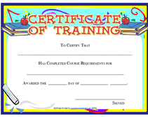 free Certificate of Training certificates