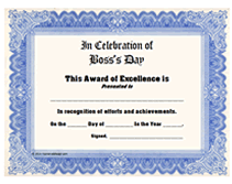 printable boss's day certificate blue