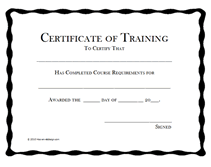Certificate of Training award