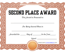 free second place award template