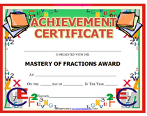 blank math mastery fractions award