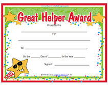 free great helper award certificate