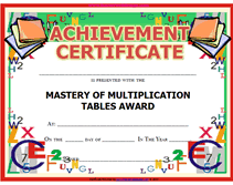 blank mastery of multiplication tables award