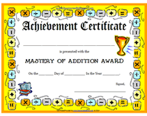 achievement certificate mastery of addition award