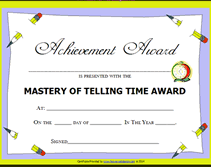 blank math mastery telling time award template