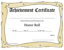 school honor roll certificates