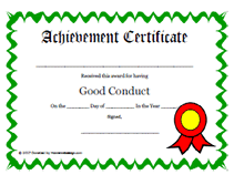 Green Good Conduct award certificate