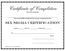 Six Sigma Certification printable certificate