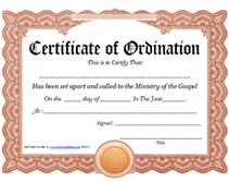 ministry of gospel certificate of ordination