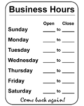 Business Hours Template printable sign