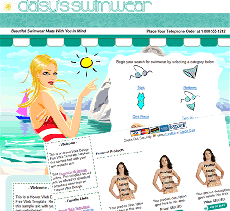 Free Webpage Templates on Hoover Web Design Blog    Free Swimwear Ecommerce Website Template