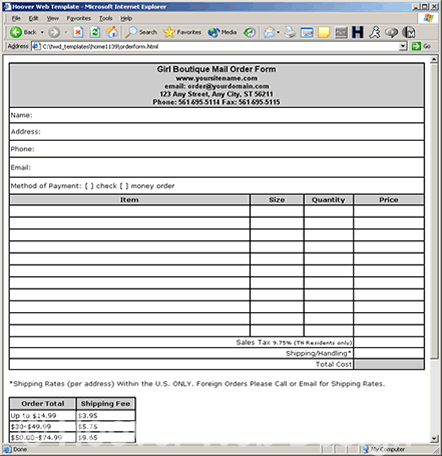 Order Forms Templates on Mail Order Form