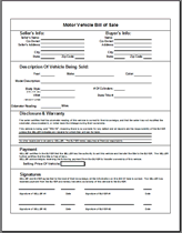 free motor vehicle bill of sale form template