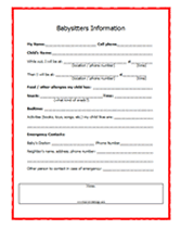 red printable babysitters checklist
