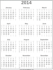 Printable 2014 Year At A View Glance Calendar