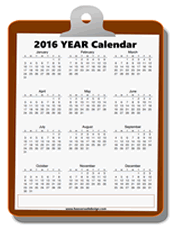 Printable 2016 Year Calendar