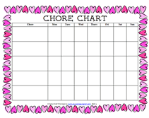 printable pink hearts chore chart