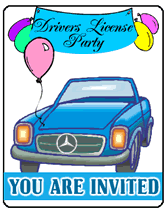 blue car drivers license party invitations