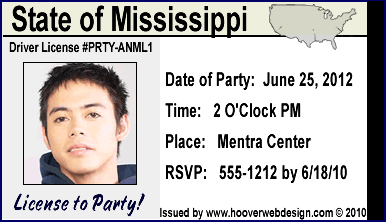 sample personalized drivers license party invitation