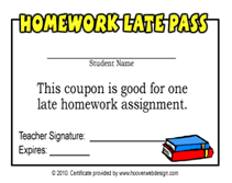 blank printable homework late pass template