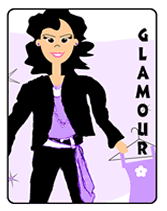 Glamour greeting card with lady wearing purple and black