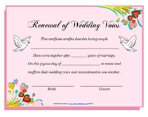 blank renewal of wedding vows certificate