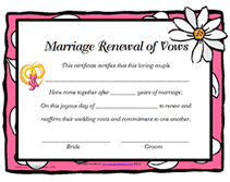 printable marriage renewal of vows certificate to print