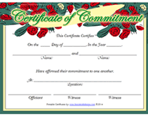 free printable certificate of commitment with roses