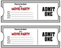 movie ticket theme party  invitaions