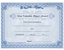 free printable most valuable player award certificates