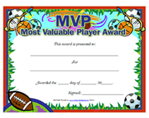 free most valuable player award certificates