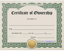 blank certificate of ownership