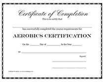 aerobics certification certificate
