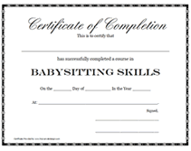 baby sitting certificates