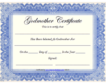blue free godmother certificate award