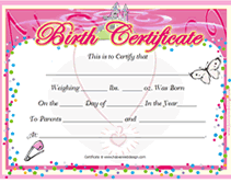 printable princess baby birth certificates