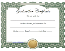 green printable godmother certificates