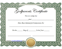 green free printable godparents certificates