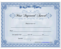 most improved award certificate