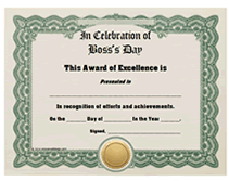printable boss's day certificate green