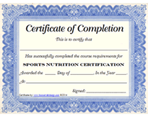 certificate of completion sports nutrition certificate