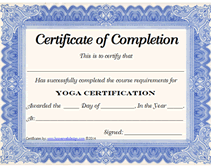 Fancy Blue Yoga Certification Award Certificate
