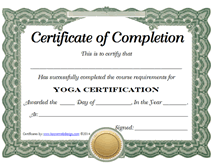Green Yoga Certificate of Completion