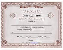 free printable sales award certificate