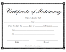 certificate of matrimony template