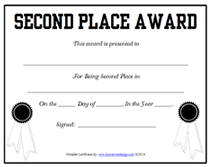 fill in second place award certificate